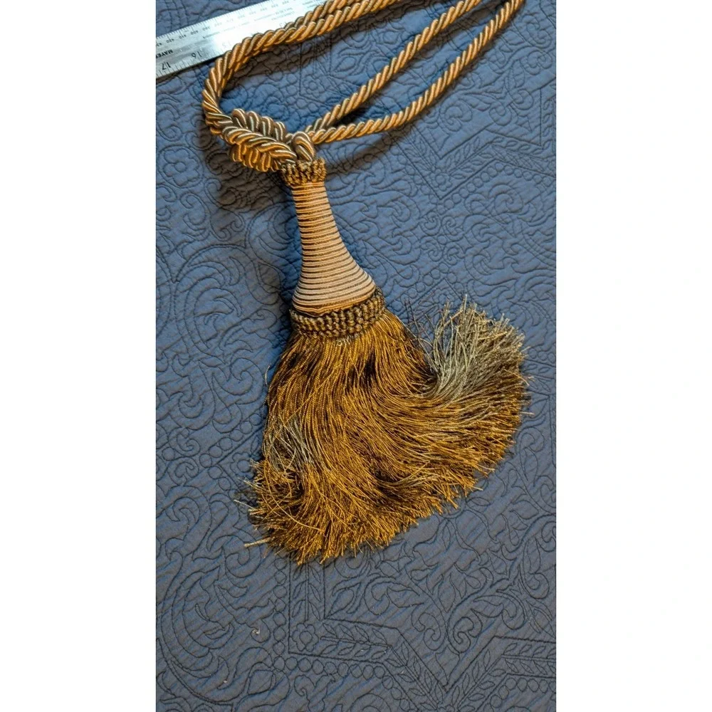 Large Decorative Curtain Tassel Tieback Gold Rope Fringe Drapery Holdback 29 In